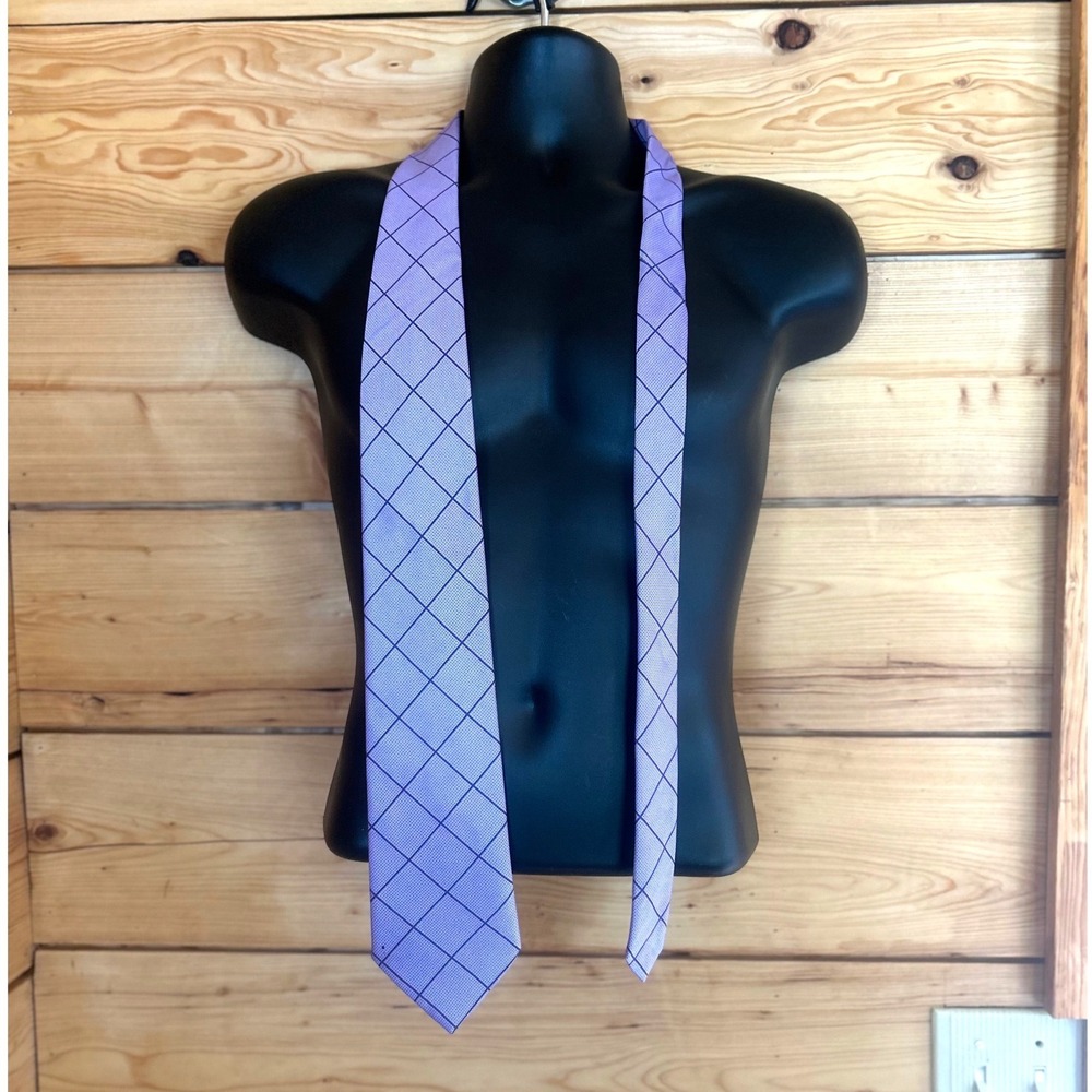 Silk‎ Necktie Mens Purple Geometric Check Pattern Marks & Spencer Event Formal